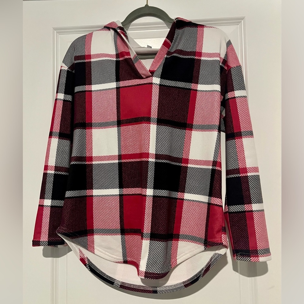 EUC Fleece Plaid Hooded Sweater (S)